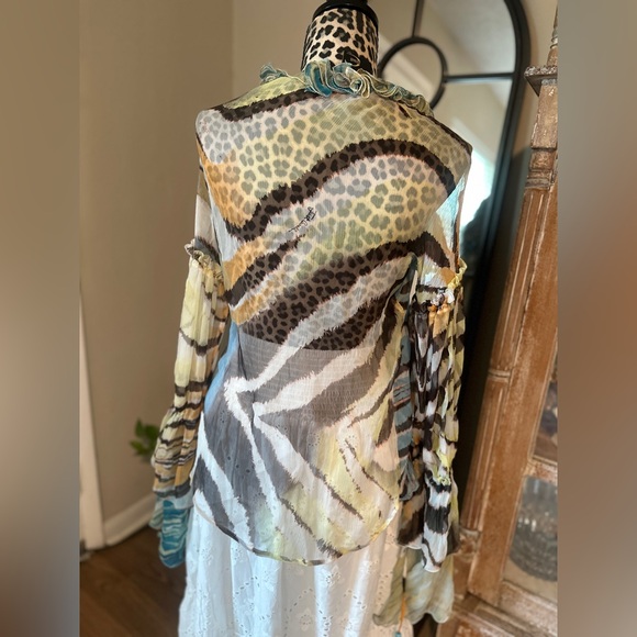 Just Cavalli Silk Boho Ruffled Collar Multi Color - Picture 10 of 10